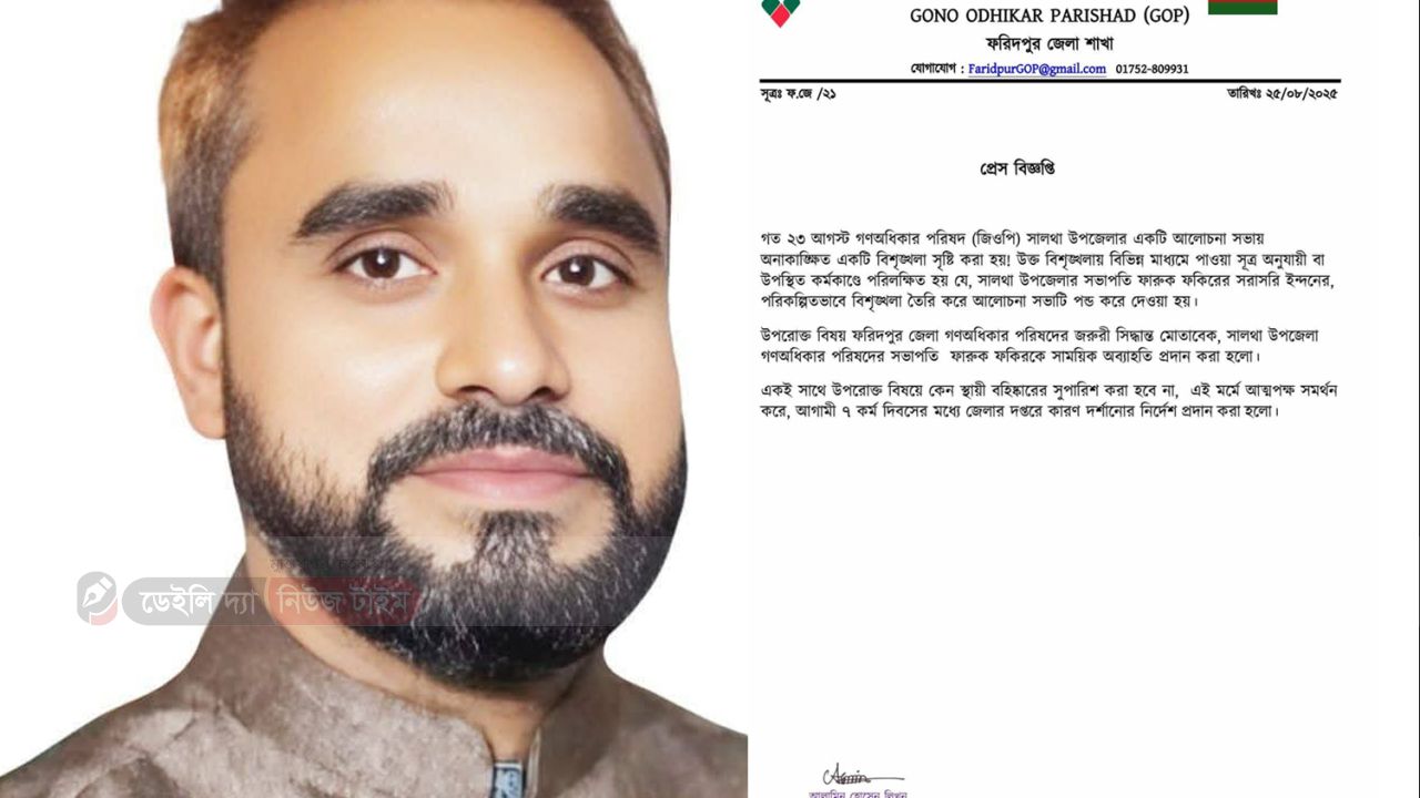 সালথায় গণঅধিকার পরিষদের সভাপতিকে অব্যাহতি