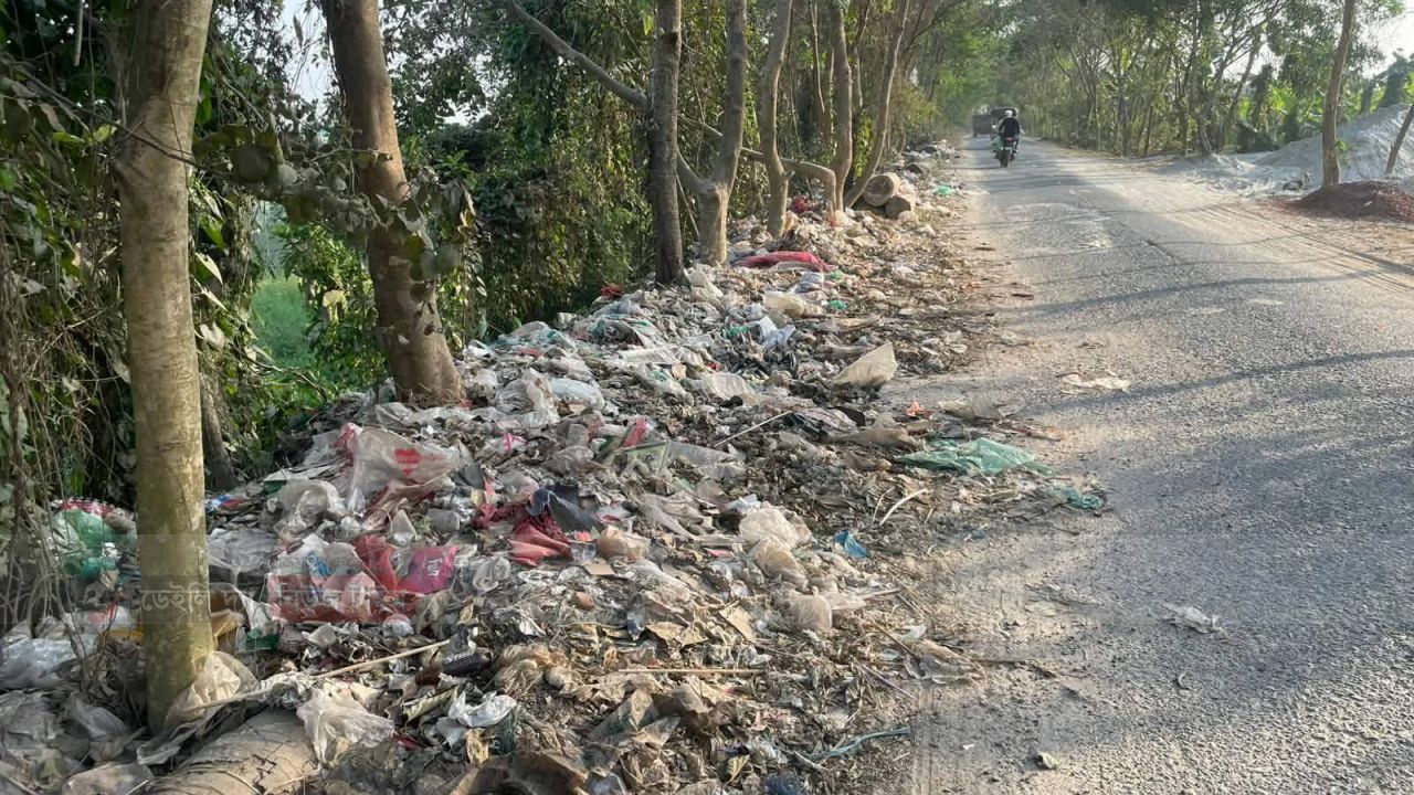 ময়লা আবর্জনা ফেলায় সৌন্দর্য হারাচ্ছে সালথার বাইপাস সড়ক, স্বাস্থ্যঝুঁকিতে জনসাধারণ